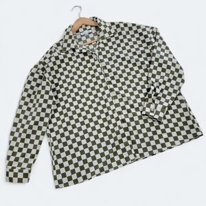 Pretty Garbage Green and White Checkered Shirt Women's Size S Button Up Blouse